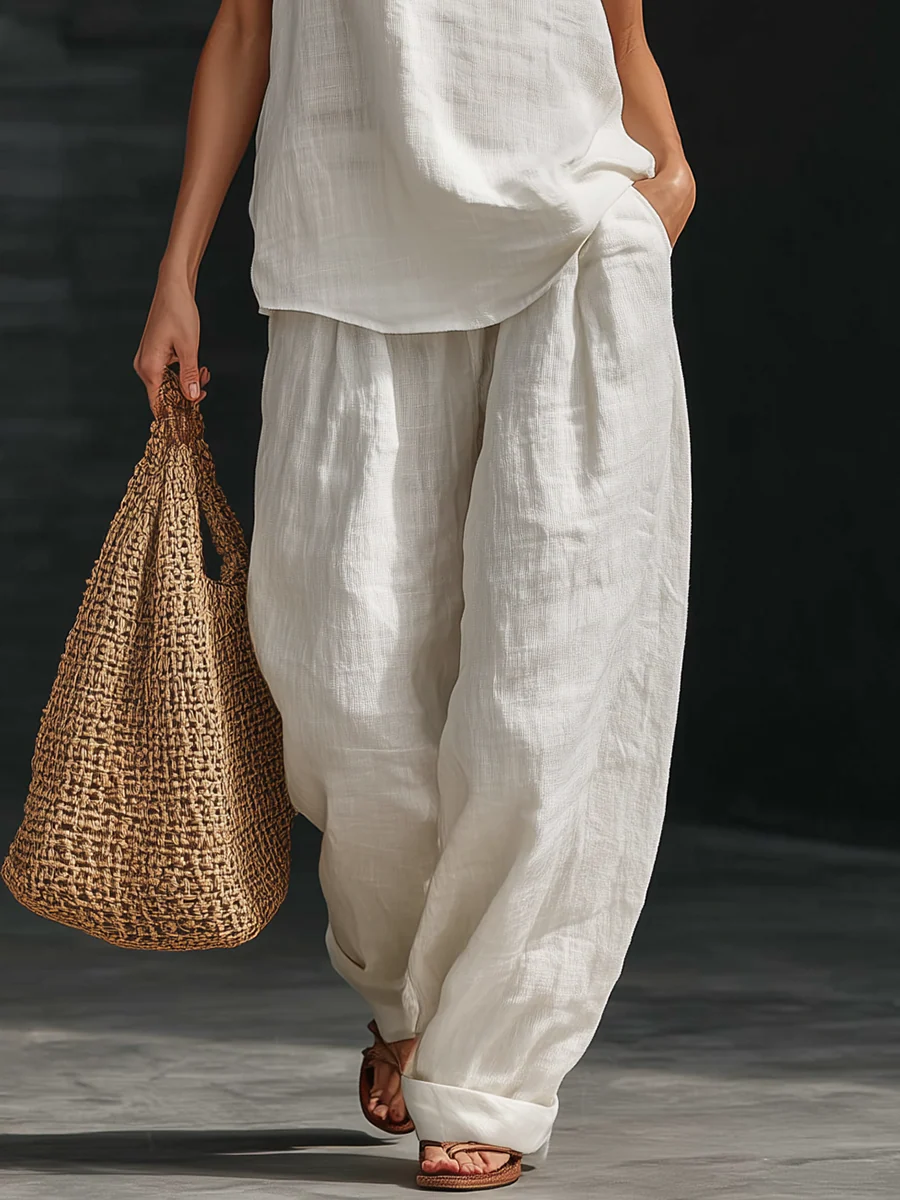 AYESHA - SLEEVELESS V-NECK TOP AND WIDE-LEG TROUSERS SET