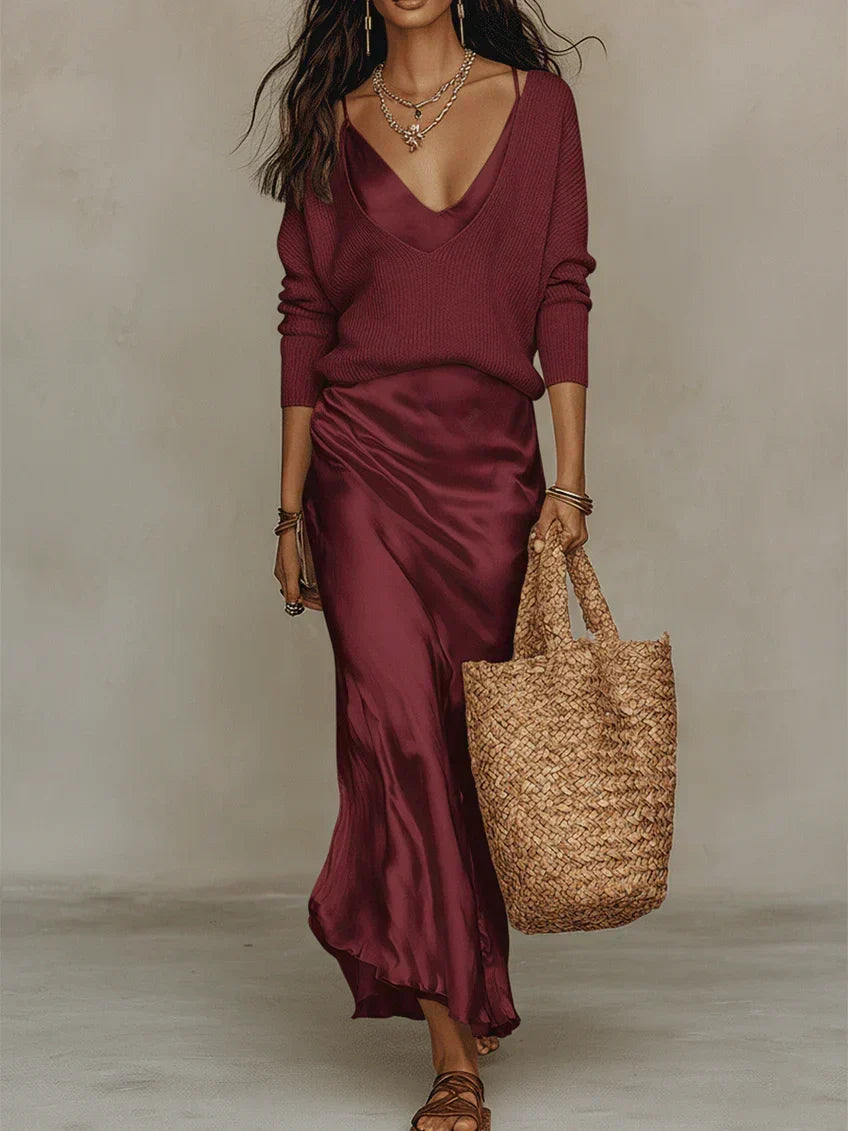 SARINA - SLIP DRESS AND KNITWEAR SET