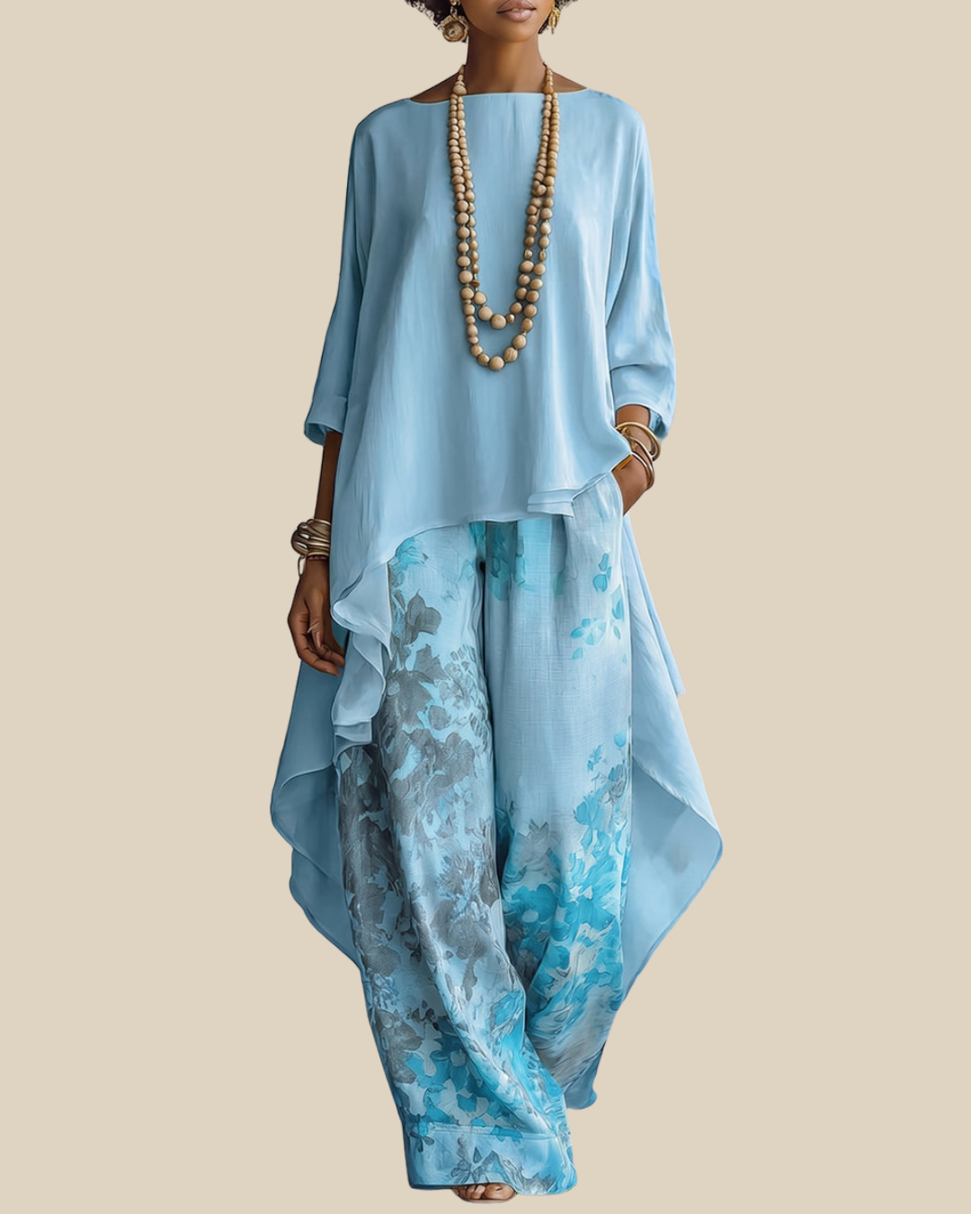 CHANTAL - LIGHTWEIGHT TWO-PIECE SET WITH FLORAL TROUSERS