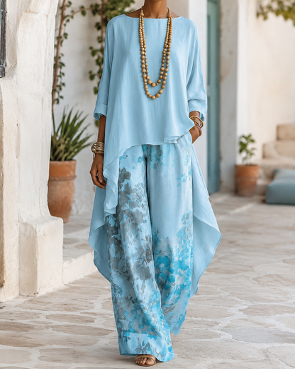 CHANTAL - LIGHTWEIGHT TWO-PIECE SET WITH FLORAL TROUSERS