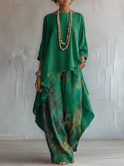 CHANTAL - LIGHTWEIGHT TWO-PIECE SET WITH FLORAL TROUSERS