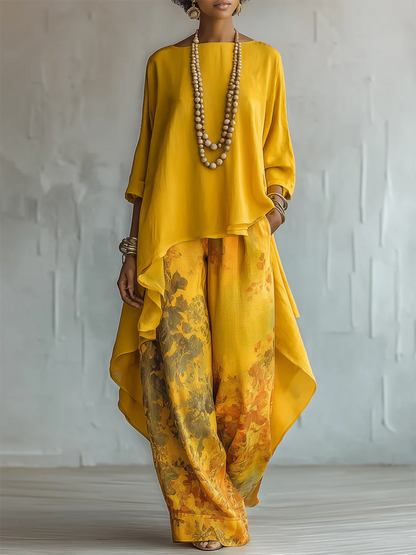 CHANTAL - LIGHTWEIGHT TWO-PIECE SET WITH FLORAL TROUSERS