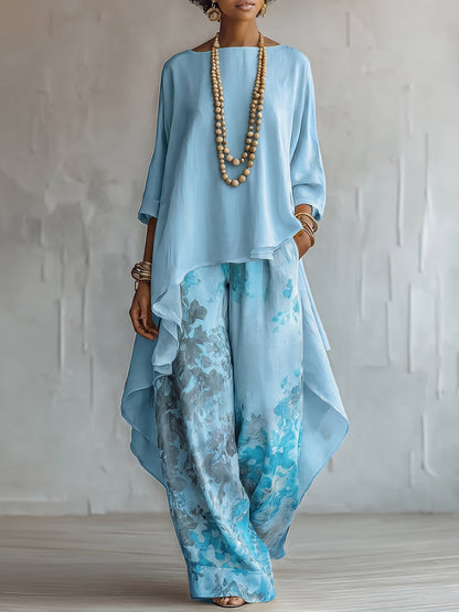 CHANTAL - LIGHTWEIGHT TWO-PIECE SET WITH FLORAL TROUSERS